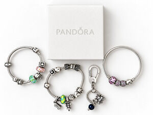 Pandora Sterling Silver 925 Charm Bracelet Lot Bangle Snake Chain Beads Box